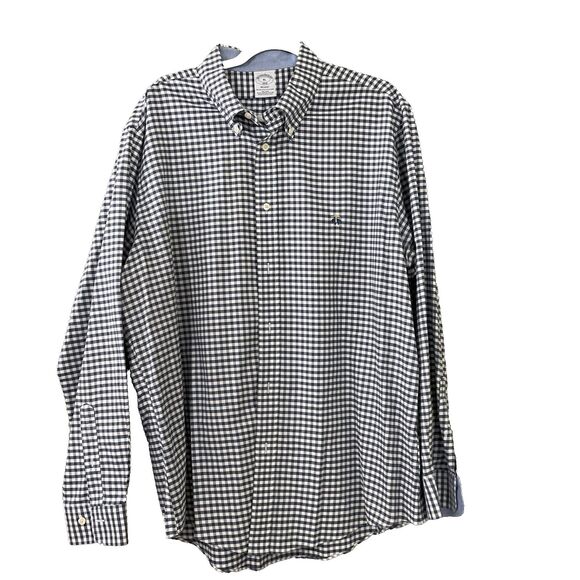 Brooks Brothers 1818 Shirt Men XL Blue Check Gingham Non Iron Regent Button Down - Picture 1 of 10